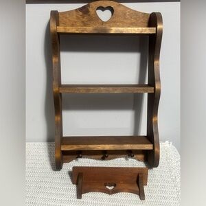 Wooden Heart cut out  Wall Shelf with pegs and mini shelf set